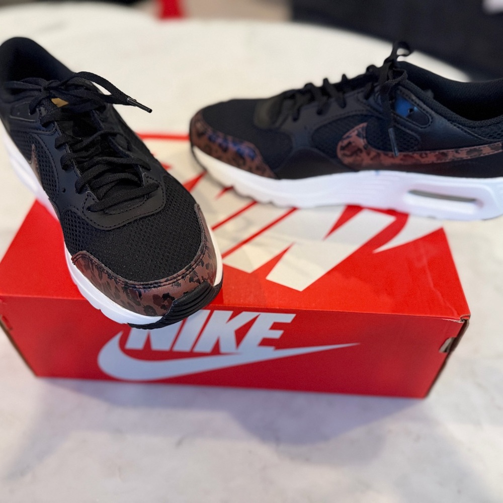 Nike Black Sneakers with Brown Leopard Accents
